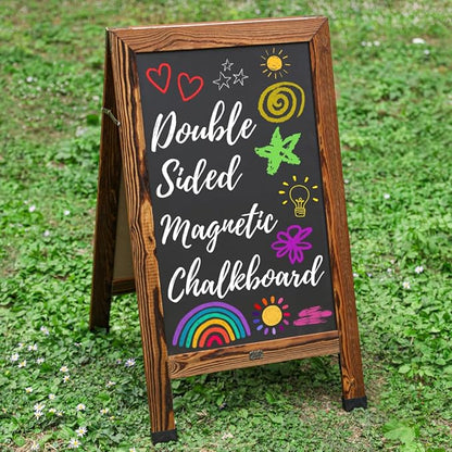 TenXVI Designs 40"x22" A-Frame Sign, Torched Wood Sandwich Board, Double-Sided Magnetic Chalkboard for Cafe, Bar, Restaurant Owners, Wedding Planners, Outdoor Sandwich Board Signs