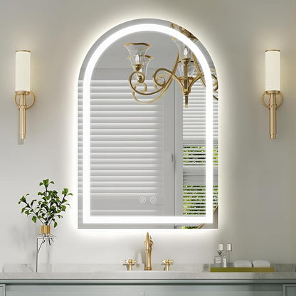 Niccy Arched LED Bathroom Mirror, 30x20 Arch Wall Mounted Frameless Bathroom Mirror for Vanity, Smart Lighted Frontlit Mirrors with Memory Function for Bathroom Bedroom Beauty Hair Salon