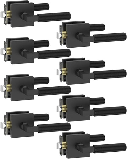 Asidrama 8 Pack Black Privacy Door Handles, Door Lever with Door Knobs Indoor for Bedroom or Bathroom, Heavy Duty Door Handles Interior with Locks for Left Right Sided Doors