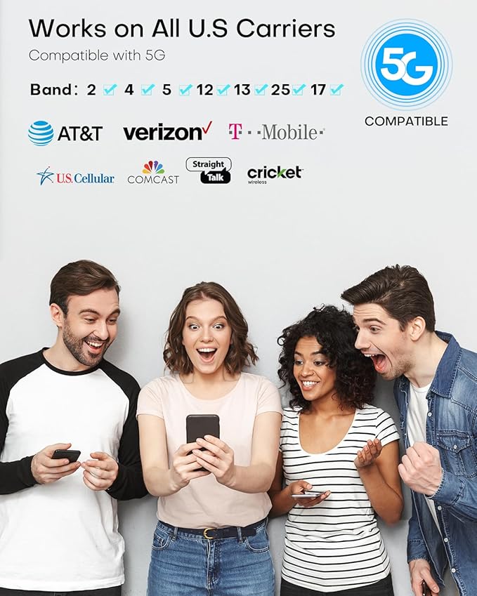 Cell Phone Booster for Home Office | Up to 2500 Sq Ft | Cell Phone Signal Booster Boosts 5G, 4G LTE for All U.S. Carriers—Verizon, AT&T, T-Mobile&More | HD Display | App Support | FCC Approved