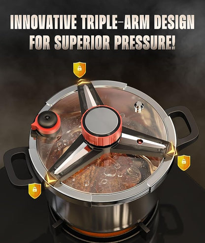 Pressure Cooker 13 QT, [Save 70% Cooking Time] Stainless Steel Pressure Canner with Triple-Layer Steel Body [One Hand Operation] Rotating Lock/Unlocking Lid System Steam Rack Included Olla De Presion