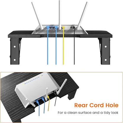 Homode Floating Entertainment Shelf, Folding Projector Shelf, Holds Up to 30lbs, Wooden Wall Mounted Shelves for DVD Players, Cable Boxes, Game Consoles, Living Room Decor Accessories, Black