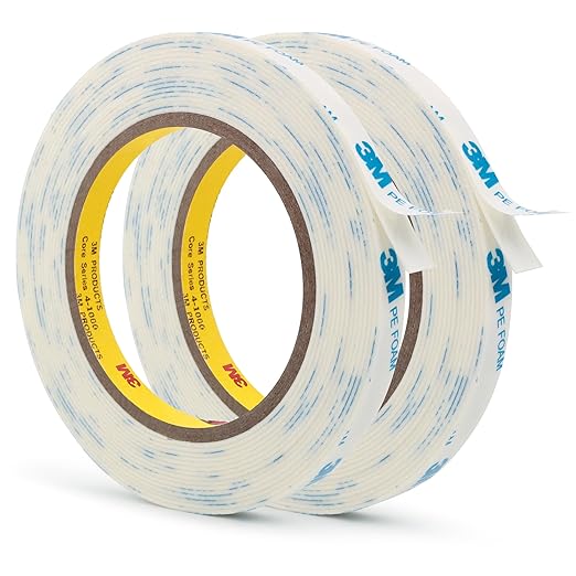 3M 1600T Double Sided Tape, PE Foam Tape 0.39" x 18 Ft White Removable Strong Adhesive No Residue for RV Picture Hanging, Posters Frames Wall Decor Indoor & Outdoor Use(2 Pack)