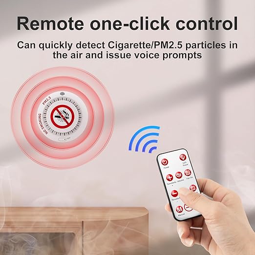 2in1 Cigarette Detector with 10 Level Sensitivity, Infrared Remote Control, PM2.5 Indoor Air Quality Monitor, Ceiling Mounted Smoke Detection for Offices, Restaurants, Hospitals, Schools, Apartments