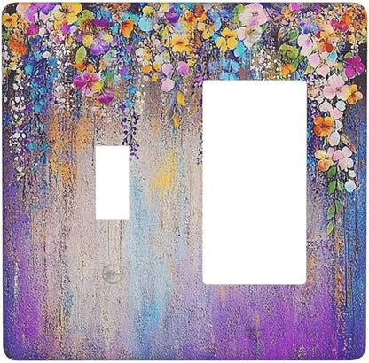 Colorful Country Flower Wildflower Floral Outlet Covers 1 Toggle 1 Rocker Combination Decorative Wall Plate Electrical Switch Plates Light Switch Cover Plate For Bed Room Living Room Decor