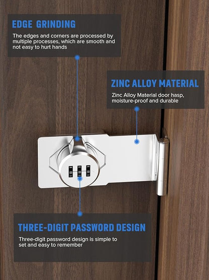 Cabinet Password Hasp Locks, 90 Degree Barn Door Lock, Household Security Combination Latch Lock for Locker, Fence, Bathroom, Outdoor, Garden (Silver-2PCS)
