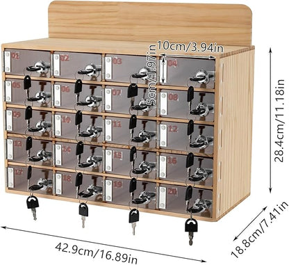 20 Slot Lockable Cell Phone Locker Box, Wall-Mounted/Freestanding Clear Acrylic & Wood Cell Phone Storage Cabinet with Door Locks and Keys for Classroom, Office, and School Employees