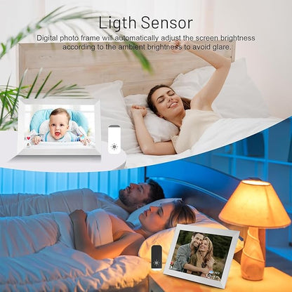 Anna Bella Digital Picture Frame 10.1 Inch IPS HD Touch Screen WiFi Smart Digital Photo Frame with 32GB Storage, Auto-Rotate, Easy Setup to Share Photos or Videos Remotely via AiMOR APP White