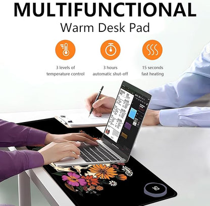 Heated Mouse Pad with 3 Levels Heated & 3 Hours Auto Shut-Off Mouse Pad for Warming Hands in Office Home, 23.6" x 14.2"Large Safe Desk Mat Hand Warmer，Art Skull