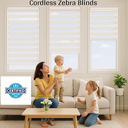 Shadesu Cordless Zebra Blinds for Windows, 72" W x 72" H, White, Dual Layer Free-Stop Zebra Shades, Light Control for Day and Night, Sheer Blinds for Indoor Windows, Bedroom, Kitchen