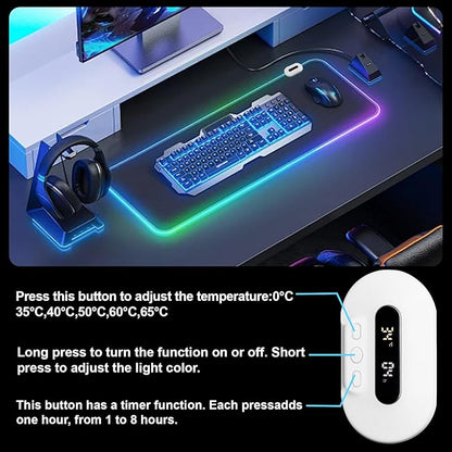 Heated Mouse Pad - Warm Mouse Pad - 6-Level Temperature Adjustment, Smart Temperature Control, LED Gaming Mouse Pad, 8-Hour Timer with Auto Shut-Off,31.5 x 15.7 inches