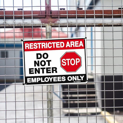 T&R Restricted Area Do Not Enter, Employees Only Sign - 2 Pack - 10 x 7 Inches Rust Free .040 Aluminum - UV Protected, Waterproof, Weatherproof and Fade Resistant - 4 Pre-drilled Holes
