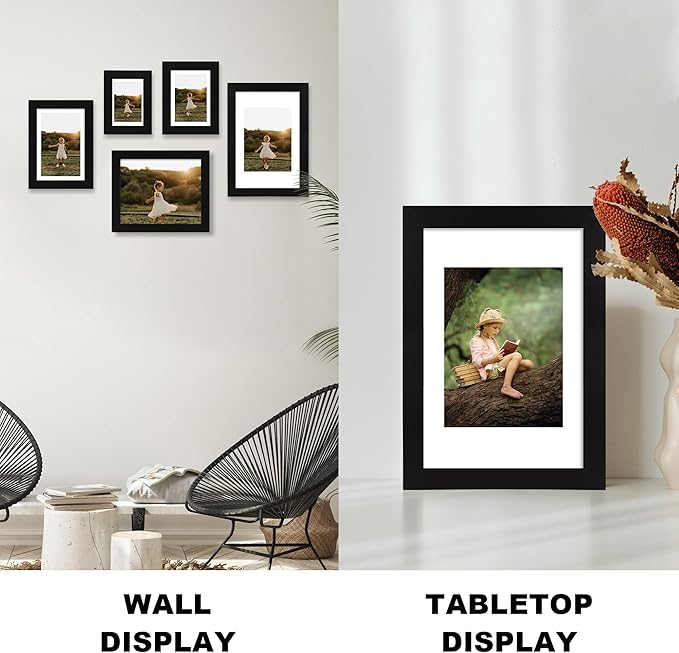 iRahmen 8x10 Picture Frame with HD Tempered Glass, Wood Photo Frames for Tabletop and Wall Mount (Black, 1 Pack)
