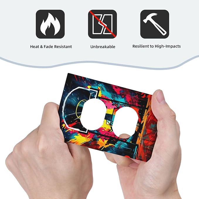 Colorful Graffiti Basketball Sport Basket Hippie Single Duplex Wall Plate Covers Light Switch Cover 1 Gang Outlet Plate Decorative Switchplate Covers Electrical Faceplate for Country Bathroom