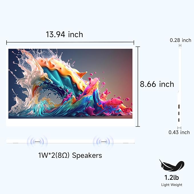 QAF Portable Monitor for Laptop, 15.6 Inch FHD 1080P USB-C HDMI 100% sRGB HDR IPS Display, Ultra-Thin Travel Second Screen Compatible with Laptop Mac PC Phone PS5 Xbox Switch, Built-in Speakers, White