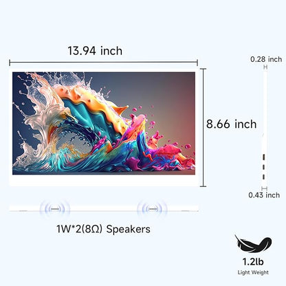 QAF Portable Monitor for Laptop, 15.6 Inch FHD 1080P USB-C HDMI 100% sRGB HDR IPS Display, Ultra-Thin Travel Second Screen Compatible with Laptop Mac PC Phone PS5 Xbox Switch, Built-in Speakers, White