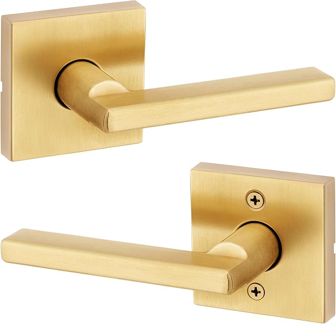 Kwikset Halifax Interior Passage Door Handle, Lever for Closet and Hallway Doors, Reversible Non-Locking Handle Lever, Satin Brass, with Microban Protection