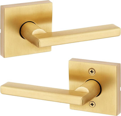 Kwikset Halifax Interior Passage Door Handle, Lever for Closet and Hallway Doors, Reversible Non-Locking Handle Lever, Satin Brass, with Microban Protection