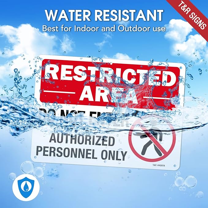 T&R Large Restricted Area Do Not Enter Authorized Personnel Only Sign,1 Pack,14x10 Inches Rust Free .040 Aluminum,UV Protected, Waterproof, Weatherproof and Fade Resistant,6 Pre-drilled Holes