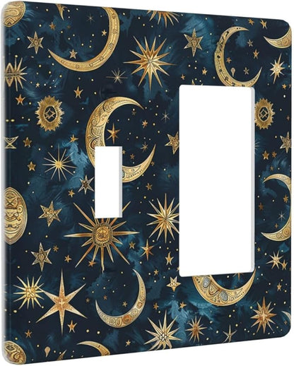 Outlet Covers Modern Abstract Sky Blue Gold Moon Sun Star 1 Toggle 1 Rocker Combination Decorative Wall Plate Electrical Switch Plates Light Switch Cover Plate for Bedroom Kids room Decor