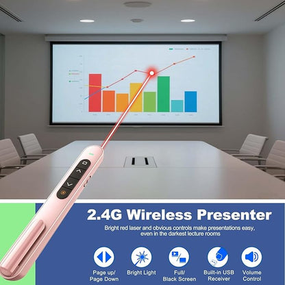 QUI Presentation Clicker for PowerPoint, RF 2.4GHz USB C Wireless Presenter Remote with Volume Control, PowerPoint Clicker Slide Advancer for Mac, Windows, Laptop, Keynote