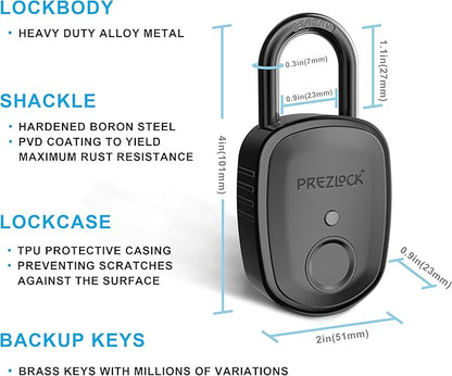Smart Fingerprint Padlock with Key, Biometric Padlock with APP, Suitable for Outdoor and Heavy Duty, IP65 Waterproof.