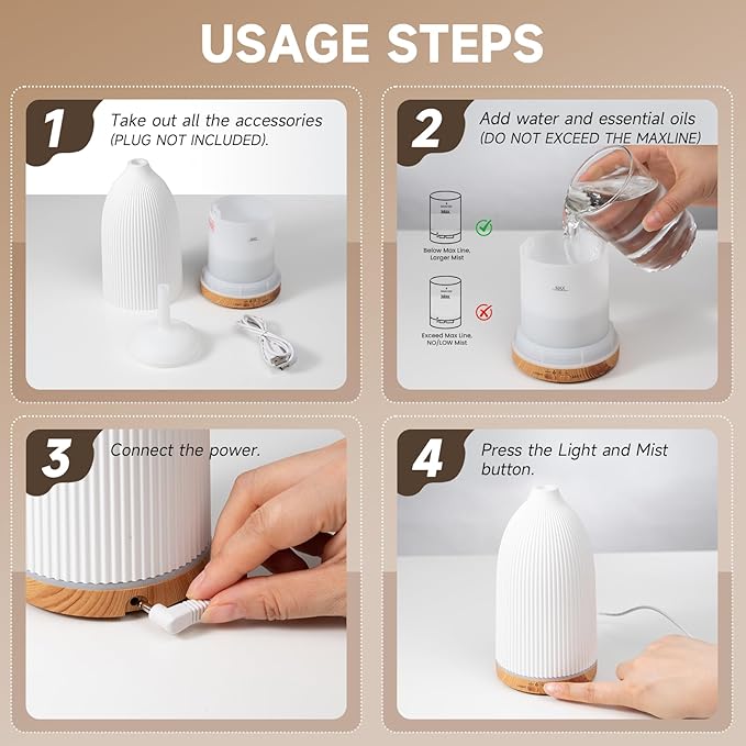URPOWER Essential Oil Diffusers for Home with 7 LED Color Changing Lights, Timer & Auto-Off Ultrasonic Aromatherapy Diffuser Cool Mist Humidifer Scent Diffuser for Bedroom, Office, Yoga