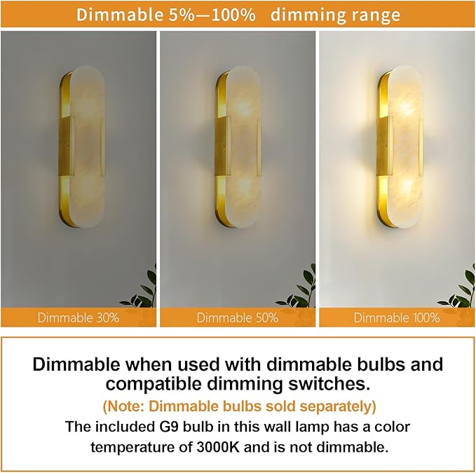 Brass Alabaster Wall Sconces Set of Two, Modern Natural Marble Wall Sconces for Indoor Lighting, 19.7 in Gold Wall Lights for Bathroom Dining Room Stairs Bedroom