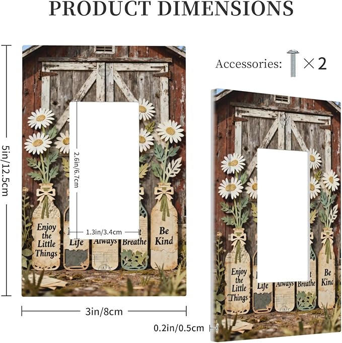 Rustic Daisy Barn Door Flowers 1 Gang Single Rocker Decorative Light Switch Covers Electrical Faceplate Switch Plates for Bathroom Kitchen Home