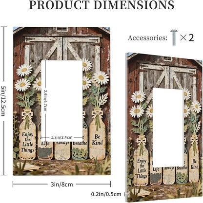 Rustic Daisy Barn Door Flowers 1 Gang Single Rocker Decorative Light Switch Covers Electrical Faceplate Switch Plates for Bathroom Kitchen Home