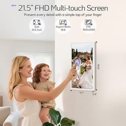 NexFoto Touchscreen Digital Picture Frame Large 21.5 Inch, WiFi Digital Photo Frame 64GB, Add Photos from Google Photos, Upload via App/USB/Micro SD, Gifts for Christmas/Mom/Grandparents, White