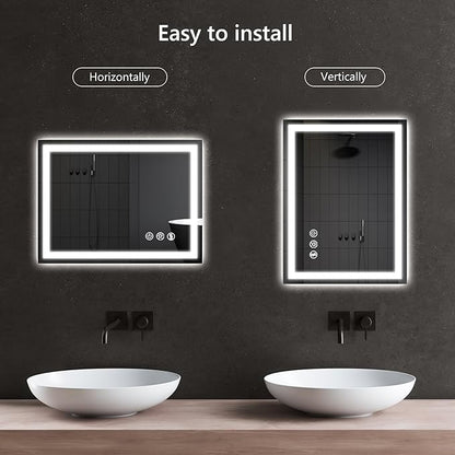 APRILSOUL 20x28 Inch LED Bathroom Mirror with Front and Backlit, Makeup Mirror with 3 Color Lights, Memory Function, Anti-Fog and Dimmable Light (Horizontal/Vertical)