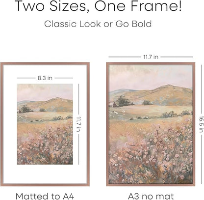 Homeforia A3 Picture Frame Mocha, High End Metal 11.7 x 16.5 inch Poster Frames with Mat 8.3 x 11.7 for Photo, A3 Size Frames Matted to A4 Print, 11.7x16.5 Wall Hanging Frame, Tempered Glass, Set of 1