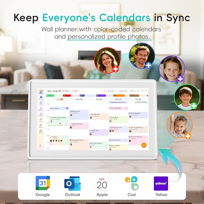 Westsee 15.6" Digital Calendar Frame – Interactive Touchscreen Eletronic Calendars, Smart Family Planner for Schedule, Photo Display, Meals, Chore Chart & Tasks, Wall & Desk Mountable (White)