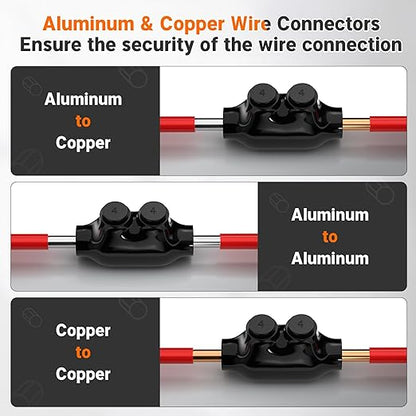 Joinfworld 2 Port Inline Splice Connector 4-14 AWG Aluminum to Copper Wire Connectors Insulated Wire Connectors UL Listed Wire Cable Connectors with 5/32" Slotted Allen Hex - 6 Pack