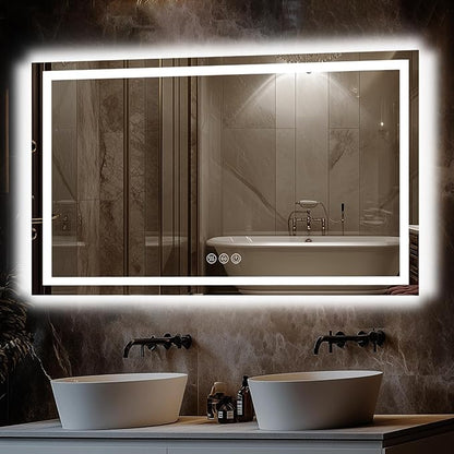 LED Bathroom Mirror, 55"x30" with Frontlit and Backlit Anti-Fog Mirror with Lights LED Vanity Mirror for Bathroom 3 Colors Temperature & Dimmable Bathroom Mirror with HD Tempered Glass