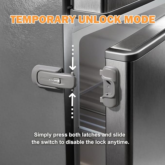 CLYMENE Child Proof Fridge Lock, Auto-Locking Refrigerator Door Latch with One-Hand Operation | No Keys or Straps | Keeps Freezer Secure from Kids & Pets – Grey
