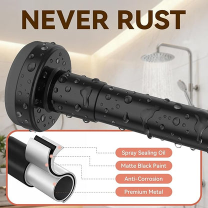 YASONIC Shower Curtain Rod 26-84 Inch, 1 Inch Diameter Tension Curtain Rods No Drilling, Black Shower Rods for Bathroom, Spring Loaded Curtain Rods Adjustable, Anti-Rust Non-Slip Easy Installation