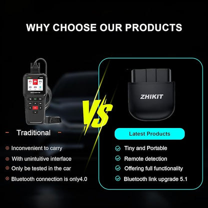 OBD2 Scanner Bluetooth for iPhone/Android -Wireless OBDⅡ Atuo Diagnostic Tool-Supports OBD2 Compliant Vehicles 1996 and Newer