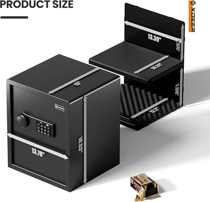 XDeer Biometric Safe Box, Quick-Access Security Safe Box with Upgraded Fingerprint, Steel Handgun Safe Lock Box for Kid/Home/Office (1.69 Cu.Ft【NO FPR】)