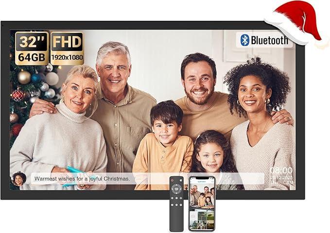 BSIMB Large Digital Picture Frame 32 Inch, 64GB 1920x1080 FHD WiFi Digital Photo Frame Electronic Display, Wall Mount Included, Share Pictures/Videos via App Easy Setup Gifts for Mom(Non-Touch), Black