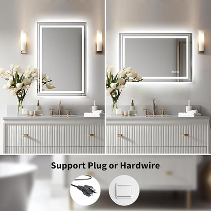 WTTY LED Bathroom Mirror 30"x36" with Backlit and Front Light,Dimmable LED Mirror for Bathroom,Anti-Fog Lighted Bathroom Vanity Mirror Modern for Wall,Memory Function,Shatter-Proof