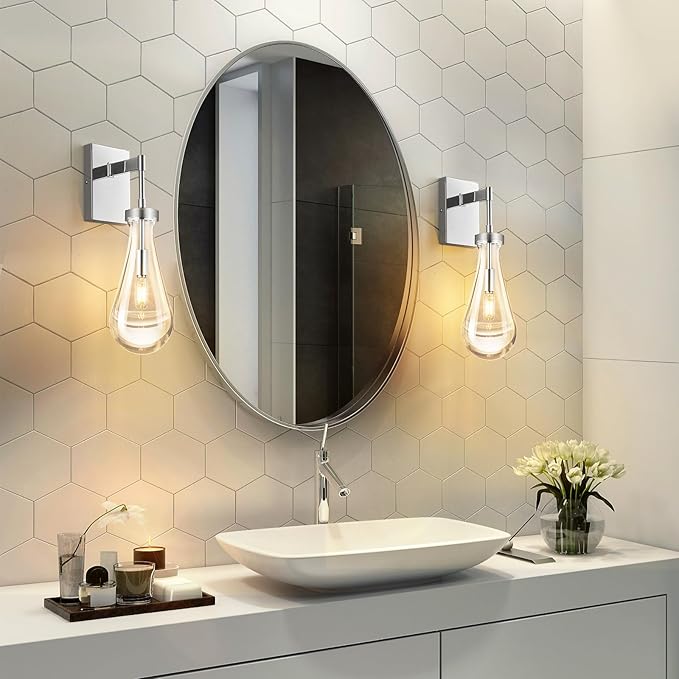 Raindrop Wall Sconces Chrome Sconces Wall Decor Modern Wall Lighting Glass Bathroom Sconces Indoor Vanity Light Wall Lamp for Bedroom Living Room Stair (1 Pack)