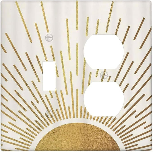 Decorative Outlet Covers Boho Mid Century Gold Sun Sunbeams 2 Gang Light Switch Cover Plate Single Toggle Duplex Wall Plates for Electrical Outlets Switch Plate Covers for Bedroom Decor