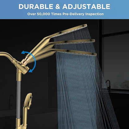 MakeFit Dual Filtered Rain Shower Head Combo, High Pressure Handheld Shower Head with Adjustable Bar - Rainfall Shower Head And Showerhead with Filter for Hard Water - Removes Chlorine(Gold)