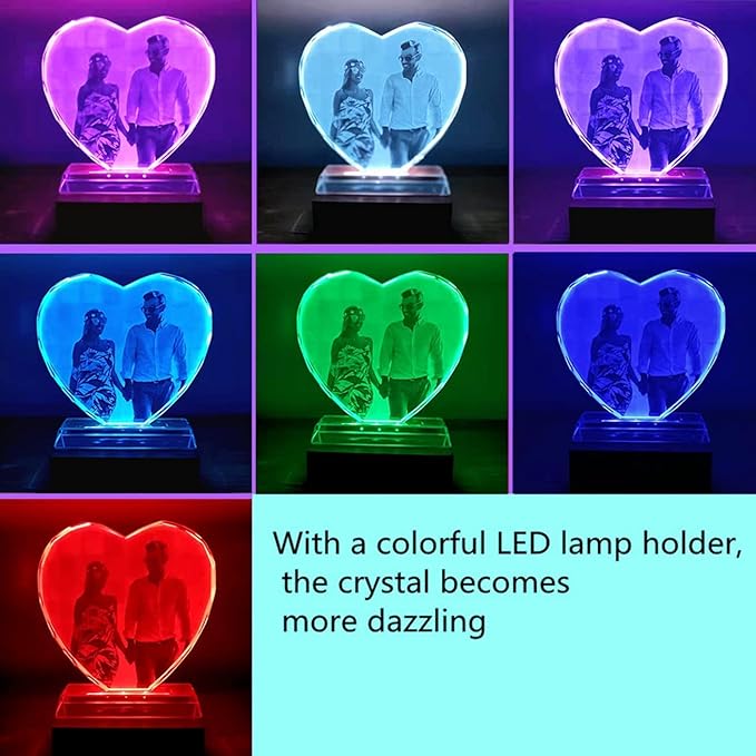 FANF&YKPY Personalized Crystal Custom Color Pictures - Heart-shaped Crystal Photo Frame, Birthdays, gift for her, Wedding Gifts, for Girlfriends, Husbands,Wife,Friends,Parents