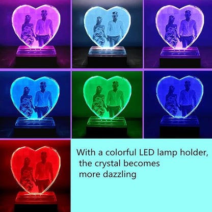 FANF&YKPY Personalized Crystal Custom Color Pictures - Heart-shaped Crystal Photo Frame, Birthdays, gift for her, Wedding Gifts, for Girlfriends, Husbands,Wife,Friends,Parents