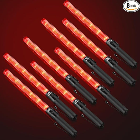RoadHero 8 Pack Traffic Wand, 21 Inch Led Traffic Control Baton, Safety Light Wands with 2 Flashing Modes, Air Marshaling Signal Wand with Side Clip for Airport, Parking, Car Directing