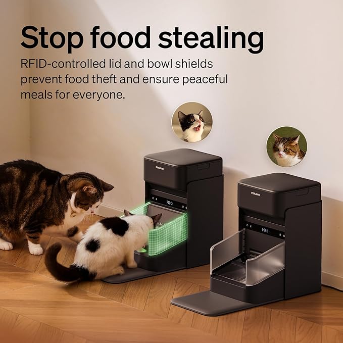 2 Packs PETLIBRO RFID Automatic Cat Feeder with 12 Packs Pet Food Desiccant Bag, Collar Sensor for Personalized Meals, Wi-Fi Programmable Food Dispenser with Cats Recognition & Diet Tracking