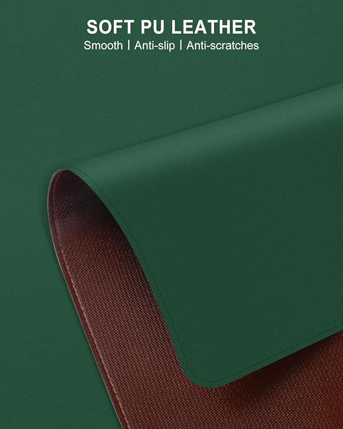Heated Desk Pad, 23.6" x 14.2" Leather Non-Slip Warm Desk Pad, Large Mouse Mat with 3 Levels Heating & 3 Hours Auto Shut-Off, Hand and Foot Warmer for Office, Home, Green
